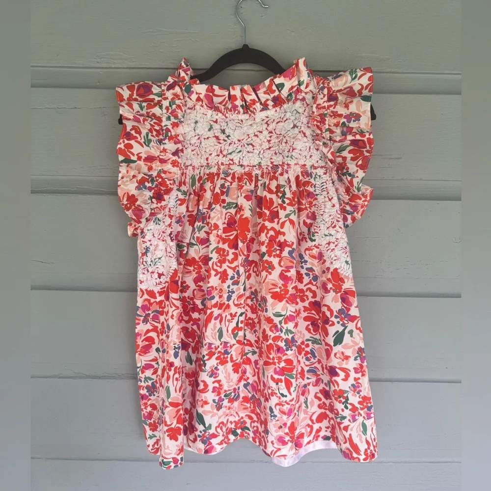 Mi Golondrina Olivia Specialty Embroidered Ruffle Top Floral Print - Picture 2 of 3